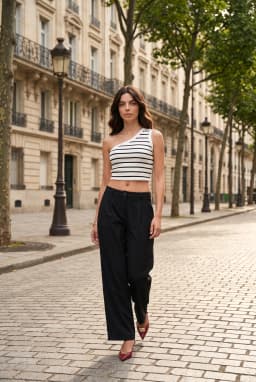 Black Double Pleated Wide Leg Women's Trousers