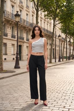 Black Double Pleated Wide Leg Women's Trousers