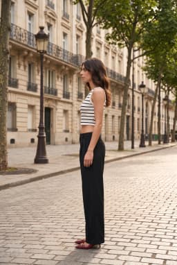 Black Double Pleated Wide Leg Women's Trousers