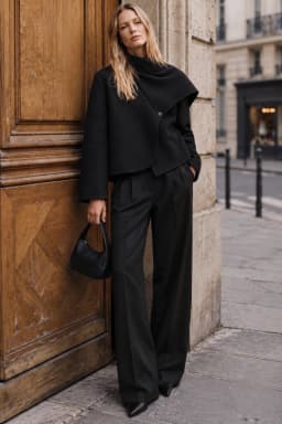 Black High Neck Buttoned Cape Jacket