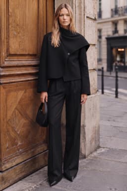 Black High Neck Buttoned Cape Jacket