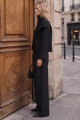 Black High Neck Buttoned Cape Jacket