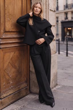 Black High Neck Buttoned Cape Jacket