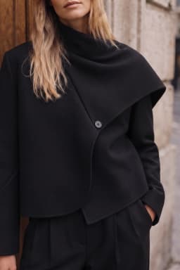 Black High Neck Buttoned Cape Jacket