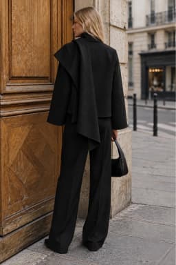 Black High Neck Buttoned Cape Jacket