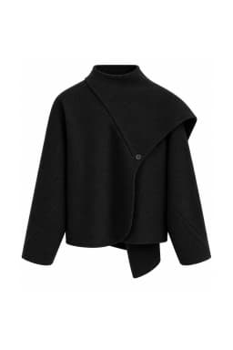Black High Neck Buttoned Cape Jacket