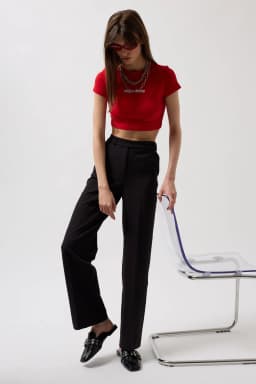 Black High-Waisted Straight Leg Tailored Trousers