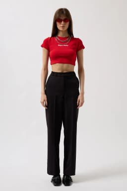 Black High-Waisted Straight Leg Tailored Trousers