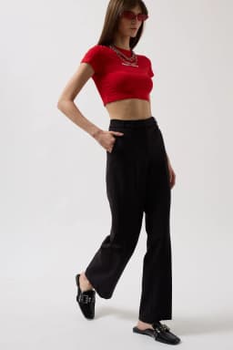 Black High-Waisted Straight Leg Tailored Trousers