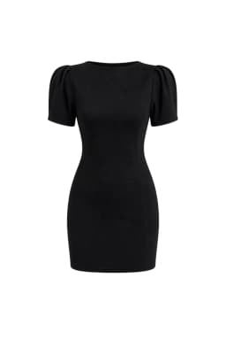 Black Mini Dress with Boat Neck and Half Sleeve