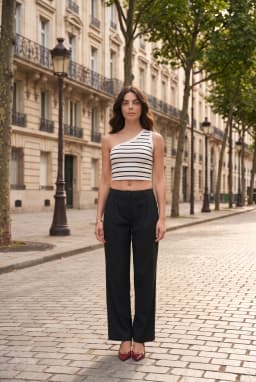 Black Tailored Double Pleated Wide Leg Trousers for Women