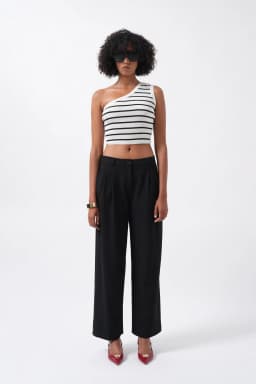Black Tailored Double Pleated Wide Leg Trousers for Women
