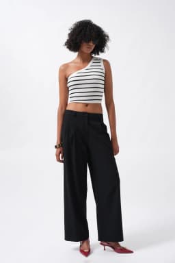 Black Tailored Double Pleated Wide Leg Trousers for Women