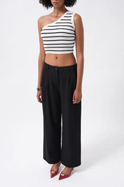 Black Tailored Double Pleated Wide Leg Trousers for Women