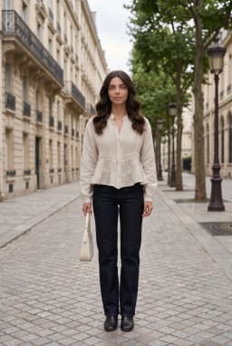 Embroidered Ruffle Hem Button-Down Blouse Stone