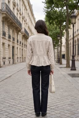 Embroidered Ruffle Hem Button-Down Blouse Stone