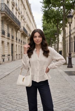Embroidered Ruffle Hem Button-Down Blouse Stone