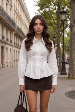 Taillierte weiße Peplum-Bluse mit Falten — Weiß