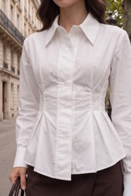 Taillierte weiße Peplum-Bluse mit Falten — Weiß
