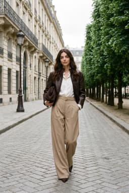 High Waist Pleated Wide Leg Trousers Taupe