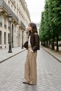 High Waist Pleated Wide Leg Trousers Taupe