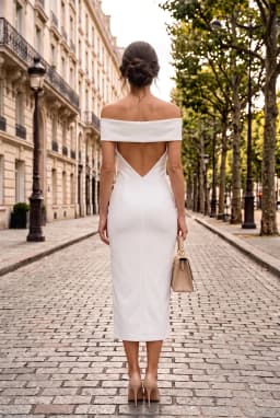 Off-the-Shoulder Foldover Fitted Maxi Dress — White
