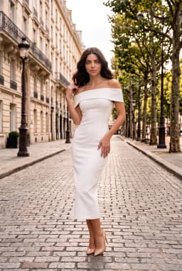 Off-the-Shoulder Foldover Fitted Maxi Dress — White