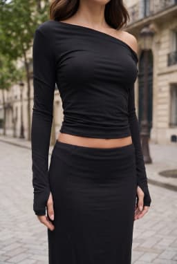 Asymmetrische langärmelige One-Shoulder Drapierte Bluse Schwarz