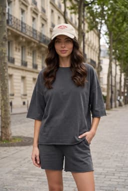Oversized Vintage Wash Raw Hem Cotton T-Shirt Anthracite