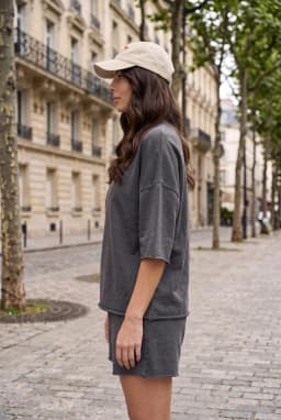 Oversized Vintage Wash Raw Hem Cotton T-Shirt Anthracite