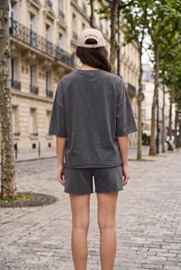Oversized Vintage Wash Raw Hem Cotton T-Shirt Anthracite