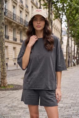 Oversized Vintage Wash Raw Hem Cotton T-Shirt Anthracite