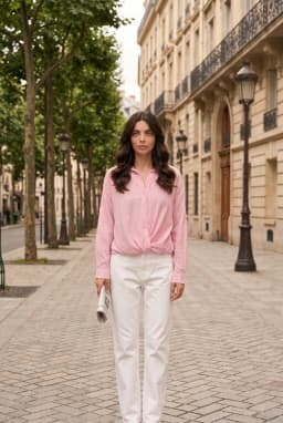 Pink Modal Shirt with Gathered Hem — Pink