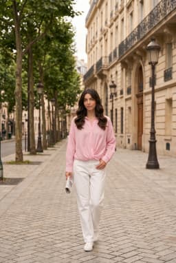 Pink Modal Shirt with Gathered Hem — Pink