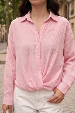 Pink Modal Shirt with Gathered Hem — Pink
