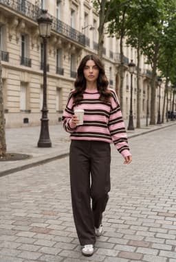 Rosa gestreifter Feinstrickpullover mit Rundhalsausschnitt — Rosa