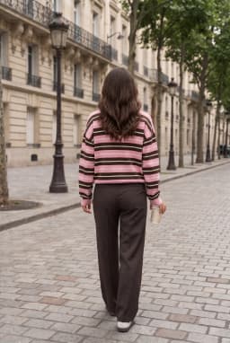 Rosa gestreifter Feinstrickpullover mit Rundhalsausschnitt — Rosa