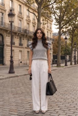 Graues ärmelloses Stricktop mit Rüschen und Stehkragen — Grau