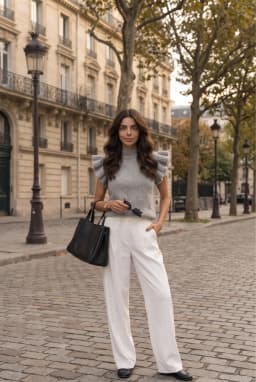 Graues ärmelloses Stricktop mit Rüschen und Stehkragen — Grau