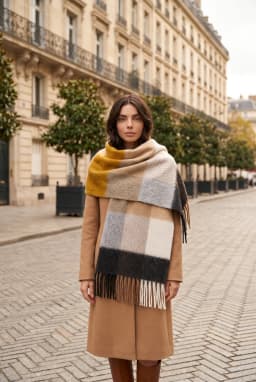 Cachecol Xadrez Macio com Franjas Cachecol de Inverno — Amarelo - Cinza