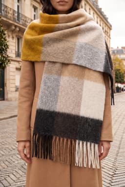 Cachecol Xadrez Macio com Franjas Cachecol de Inverno — Amarelo - Cinza