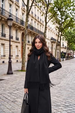 Soft Textured Fringed Winter Scarf Everyday Basic Wrap Solid Black — Black