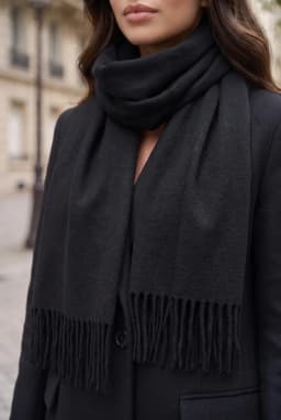 Soft Textured Fringed Winter Scarf Everyday Basic Wrap Solid Black — Black