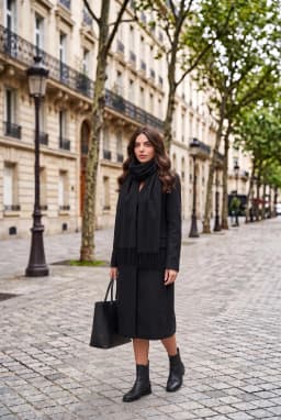 Soft Textured Fringed Winter Scarf Everyday Basic Wrap Solid Black — Black