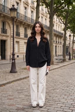 Striped Oversize Modal Shirt Black — Black