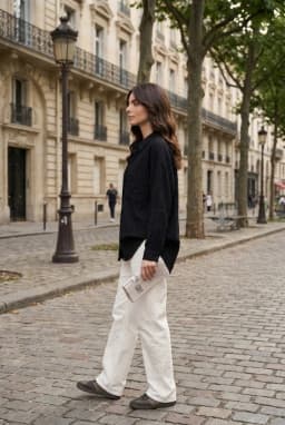 Striped Oversize Modal Shirt Black — Black
