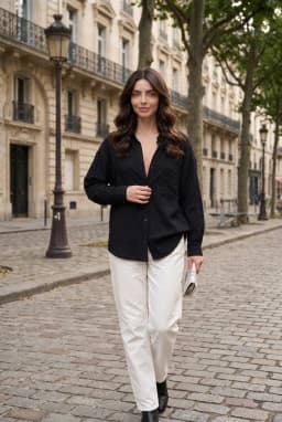 Striped Oversize Modal Shirt Black — Black