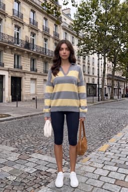 Randig Stickad Tröja med Polokrage – Grå Oversized Jumper — Grå