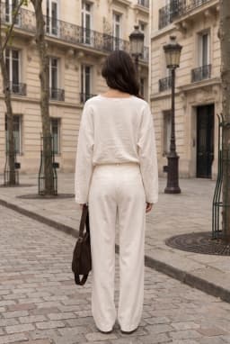 Weißer Feinstrickpullover mit V-Ausschnitt und Spitzendetail — Weiß