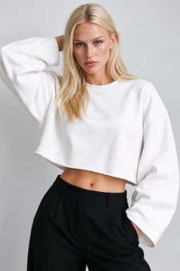 White Cropped Crewneck Sweatshirt